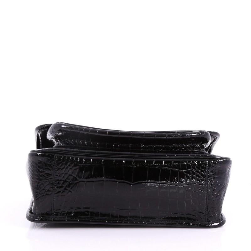Black Saint Laurent Niki Chain Flap Bag Crocodile Embossed Patent Medium