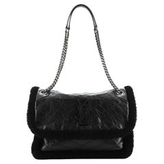 Saint Laurent Niki Chain Flap Bag Matelasse Chevron Leather and Shearling Medium