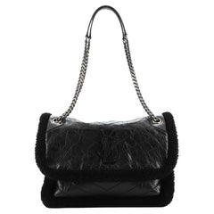 Saint Laurent Niki Chain Flap Bag Matelasse Chevron Leather and Shearling Medium