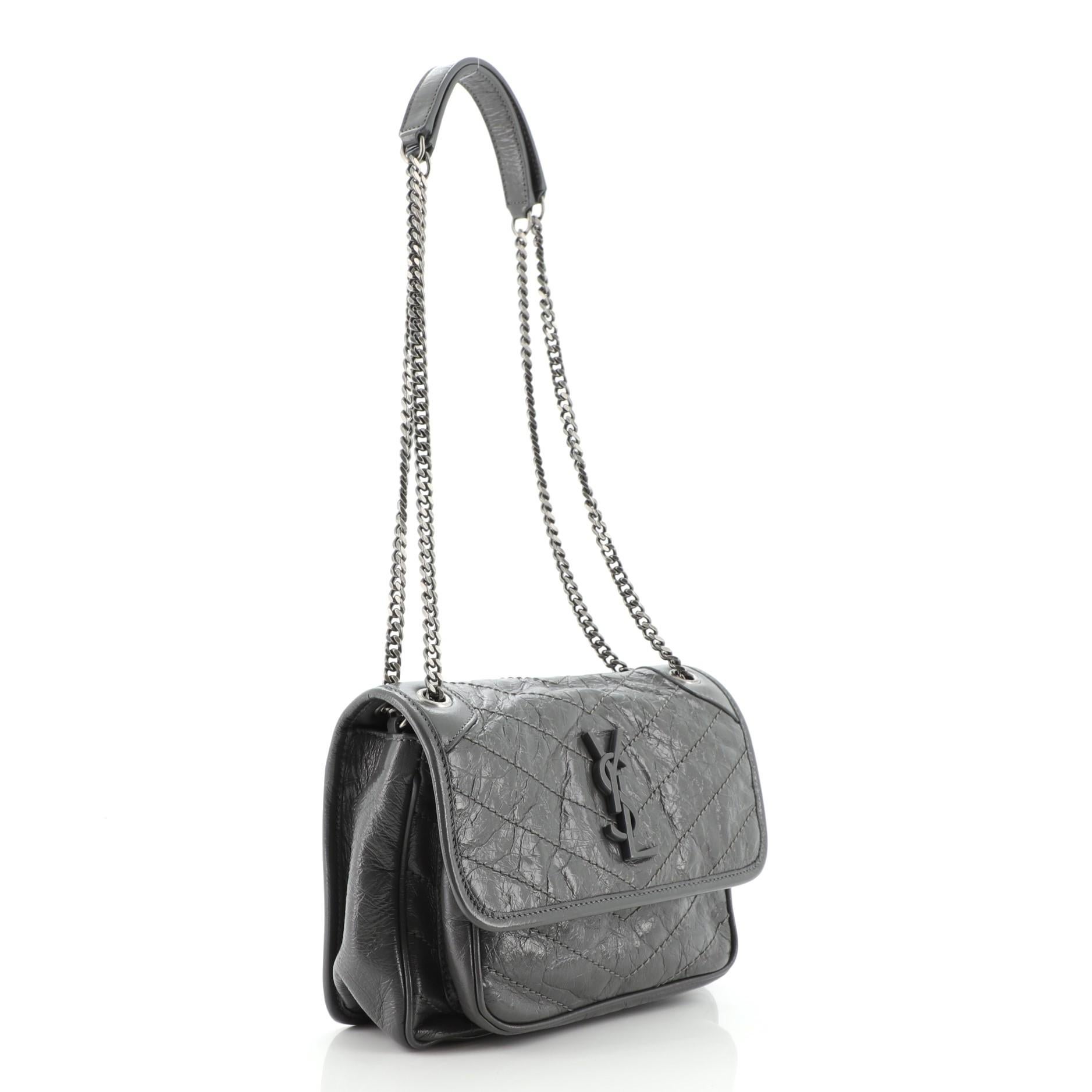 Black Saint Laurent Niki Chain Flap Bag Matelasse Chevron Leather Baby