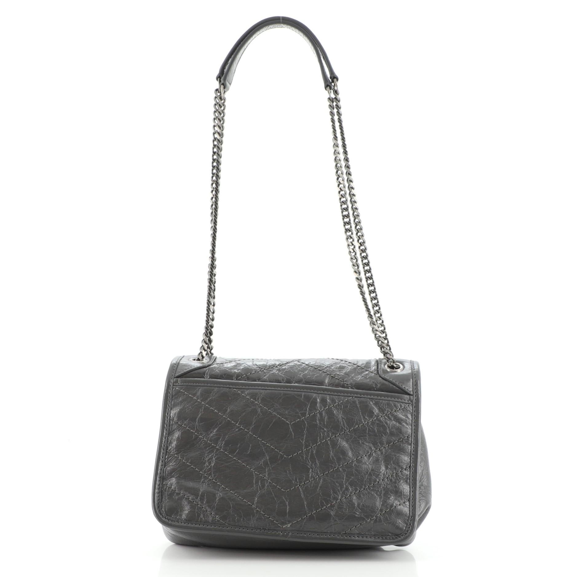 Saint Laurent Niki Chain Flap Bag Matelasse Chevron Leather Baby In Good Condition In NY, NY