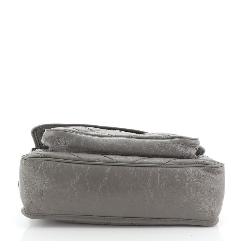Gray Saint Laurent Niki Chain Flap Bag Matelasse Chevron Leather Large