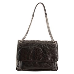 Saint Laurent Niki Chain Flap Bag Matelasse Chevron Leather Large