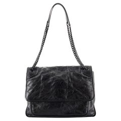 Saint Laurent Niki Chain Flap Bag Matelasse Chevron Leather Large