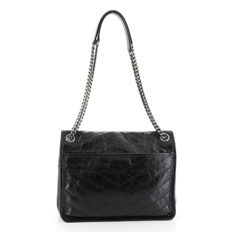Black Saint Laurent Niki Chain Flap Bag Matelasse Chevron Leather Medium