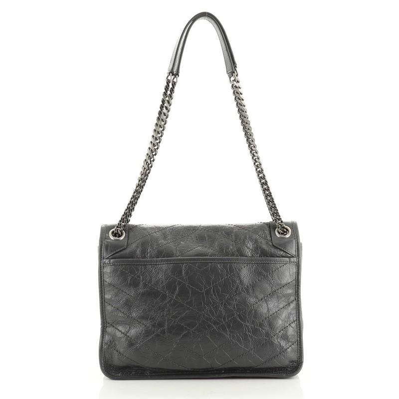 Black Saint Laurent Niki Chain Flap Bag Matelasse Chevron Leather Medium