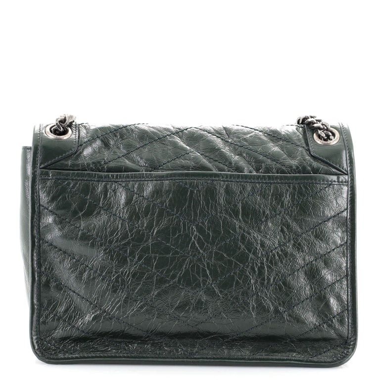 Black Saint Laurent Niki Chain Flap Bag Matelasse Chevron Leather Medium For Sale
