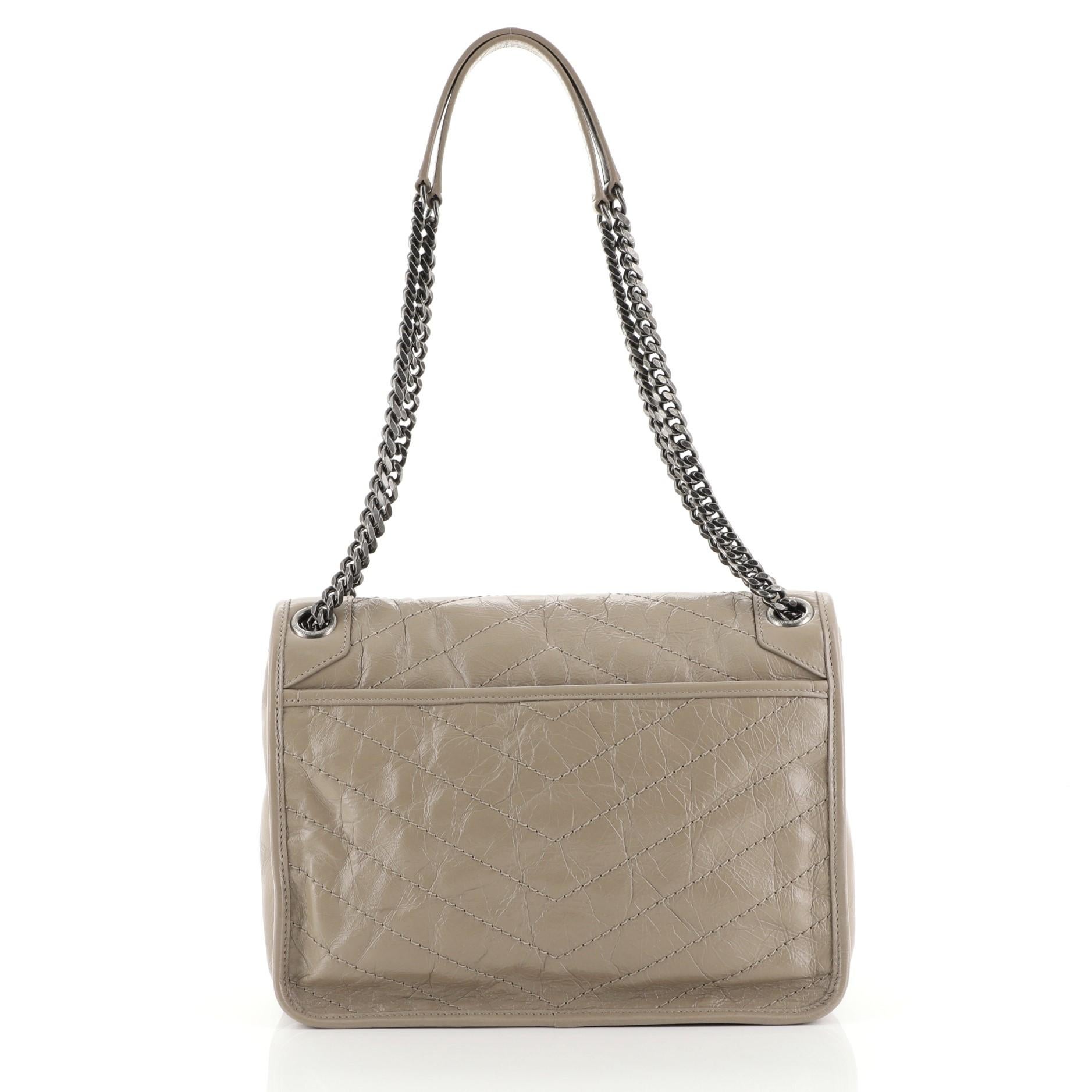 Saint Laurent Niki Chain Flap Bag Matelasse Chevron Leather Medium In Excellent Condition In NY, NY