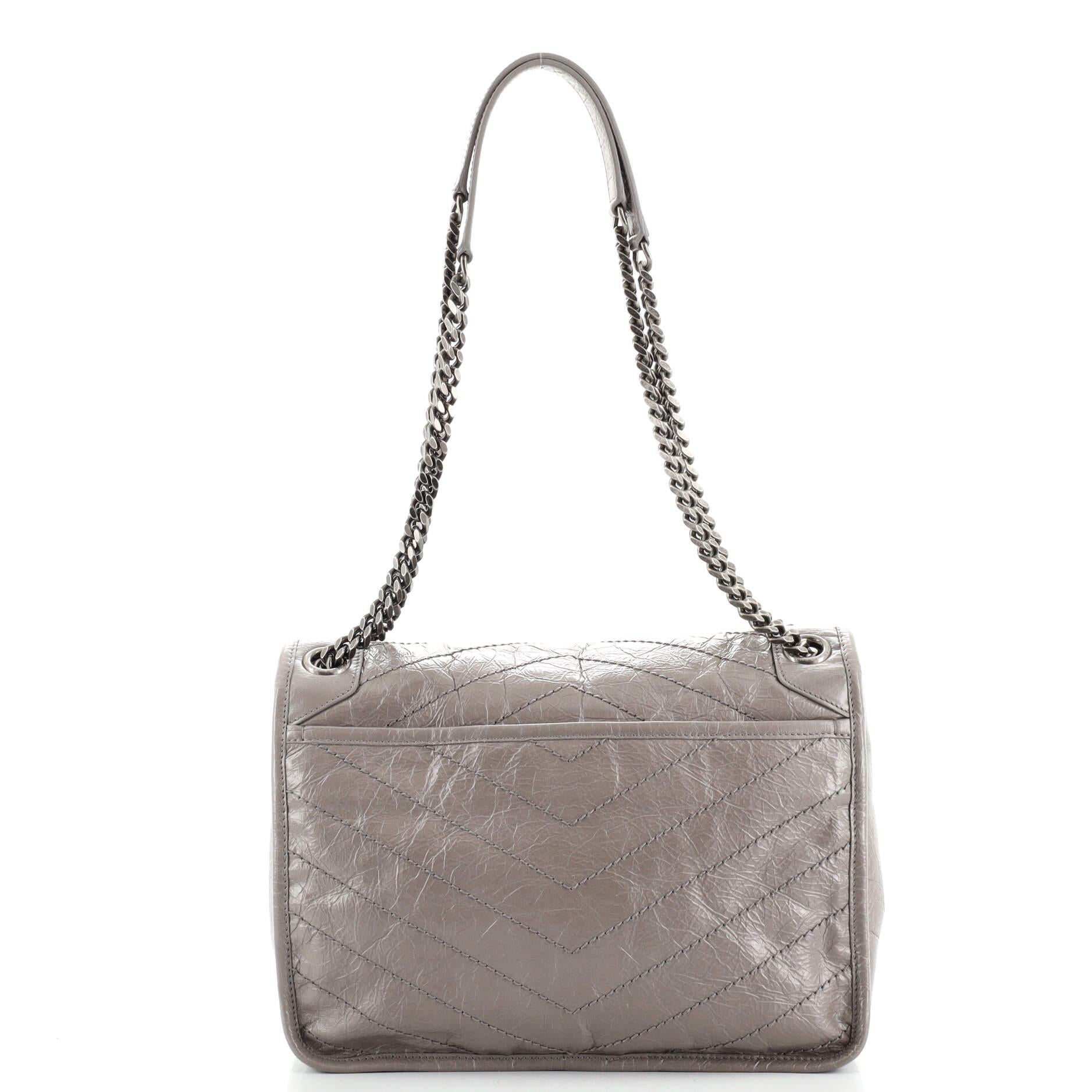 Saint Laurent Niki Chain Flap Bag Matelasse Chevron Leather Medium In Good Condition In NY, NY