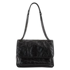 Saint Laurent Niki Chain Flap Bag Matelasse Chevron Leather Medium