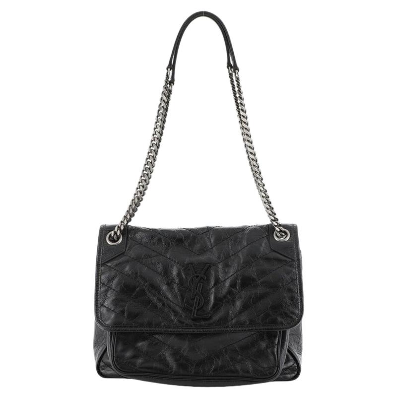 Saint Laurent Niki Chain Flap Bag Matelasse Chevron Leather Medium