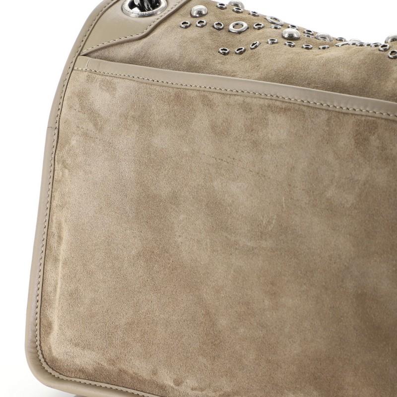 Gray Saint Laurent Niki Chain Flap Bag Studded Suede Medium