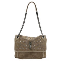 Saint Laurent Niki Chain Flap Bag Studded Suede Medium