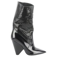 Saint Laurent Niki Chainmail Embellished Leather Ankle Boots Eu 38 Uk 5 Us 8