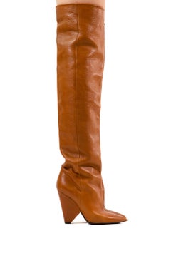 SAINT LAURENT Niki Cognac Leather Over-Knee Boots