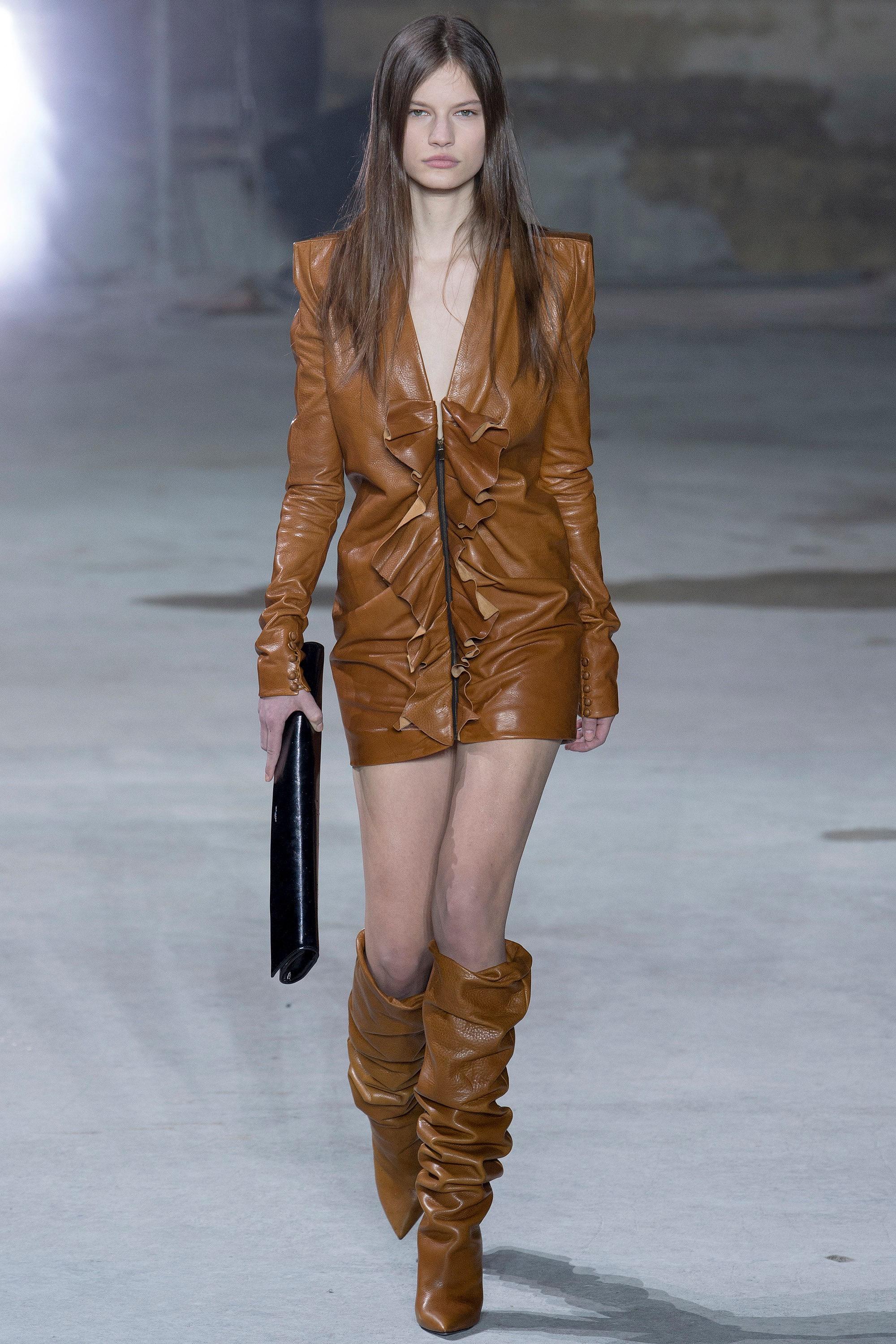 Brown SAINT LAURENT Niki Cognac Leather Over-Knee Boots