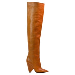 SAINT LAURENT Niki Cognac Leather Over-Knee Boots