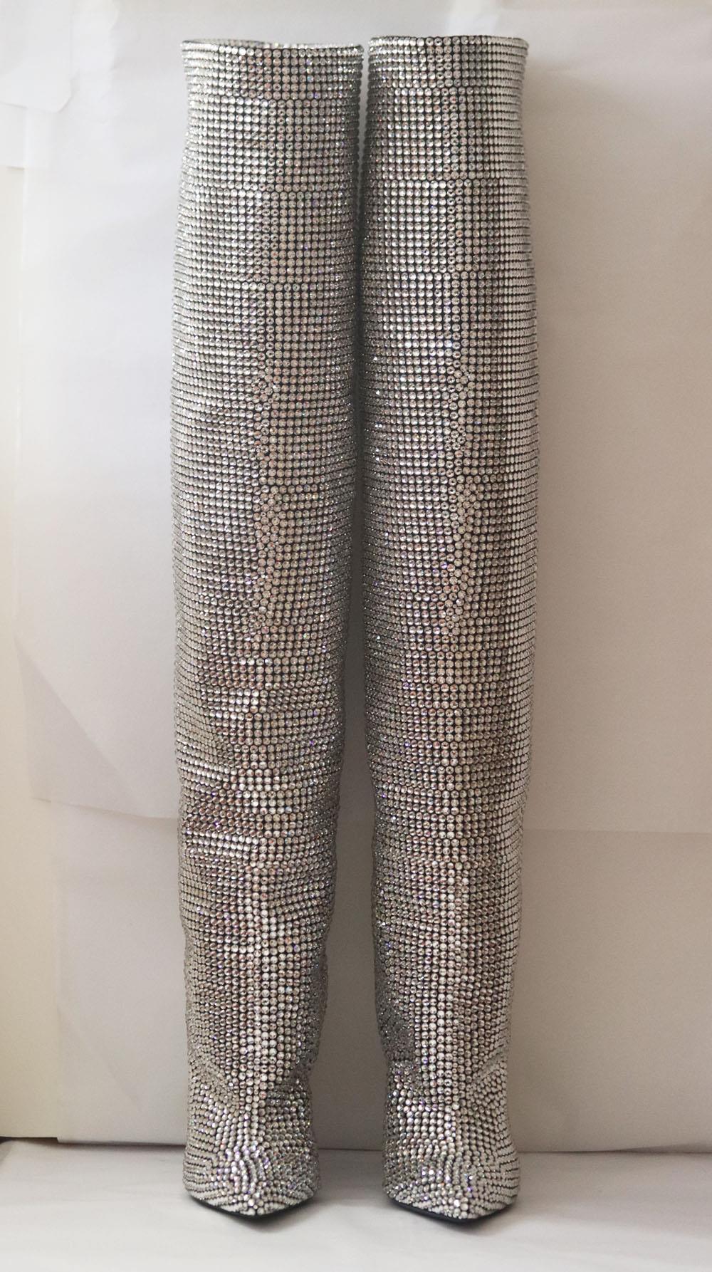 crystal encrusted niki boots saint laurent