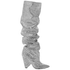 Saint Laurent Niki Kniestiefel aus Leder mit Kristallverzierung