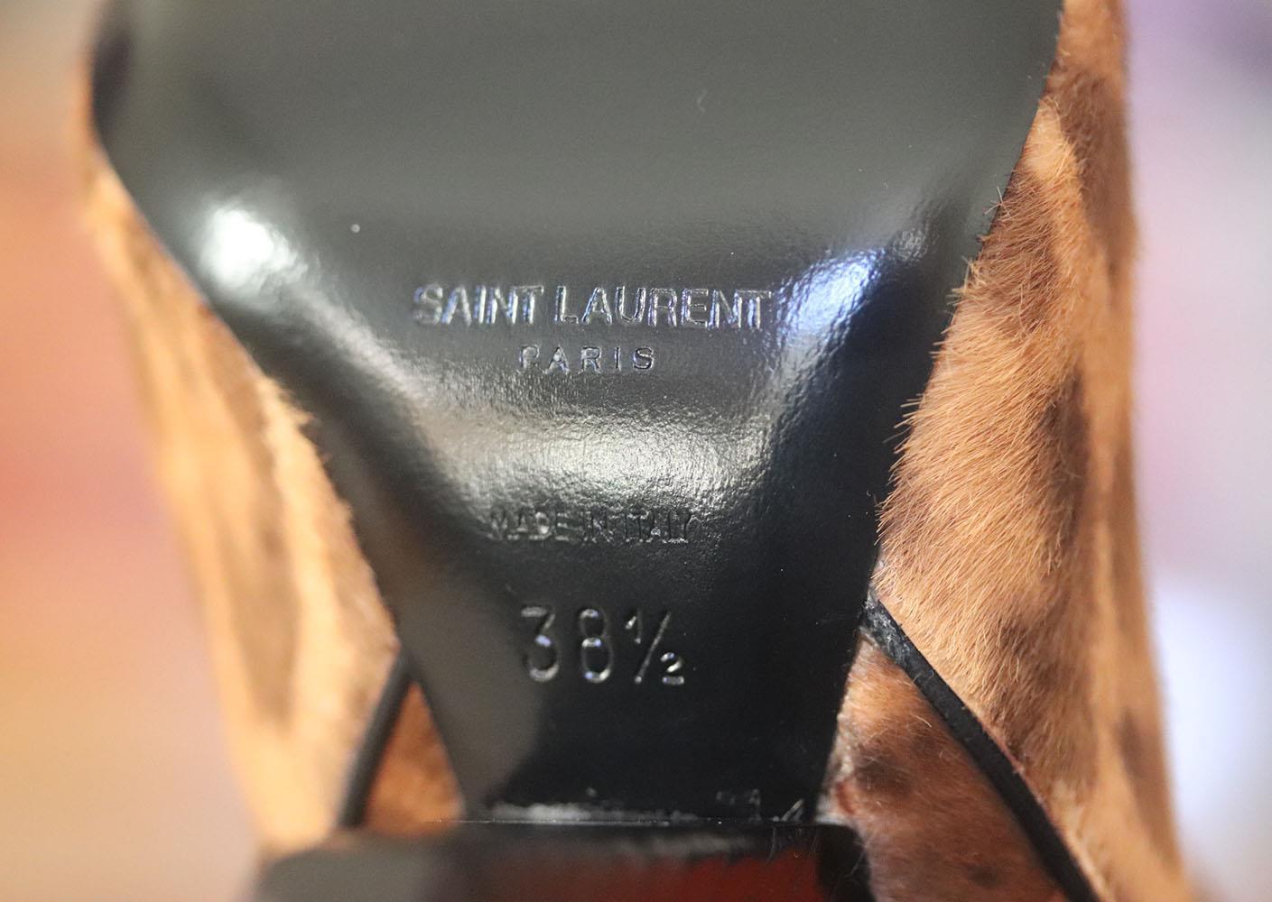 Saint Laurent Niki Leopard Print Calf Hair Knee Boots In Excellent Condition In London, GB