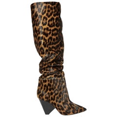 Saint Laurent Niki Leopard Print Calf Hair Knee Boots