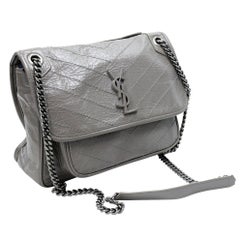 Saint Laurent Niki Medium Quilted Crinkled Fog Gray Crossbody Bag SL-B1103P-A001