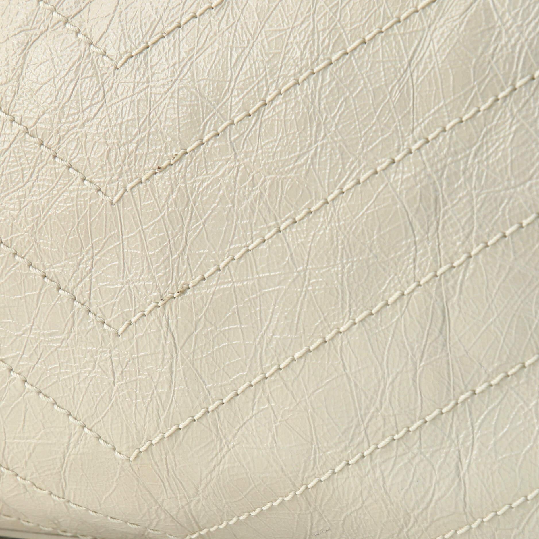 White Saint Laurent Niki Shopping Tote Matelasse Chevron Leather Large