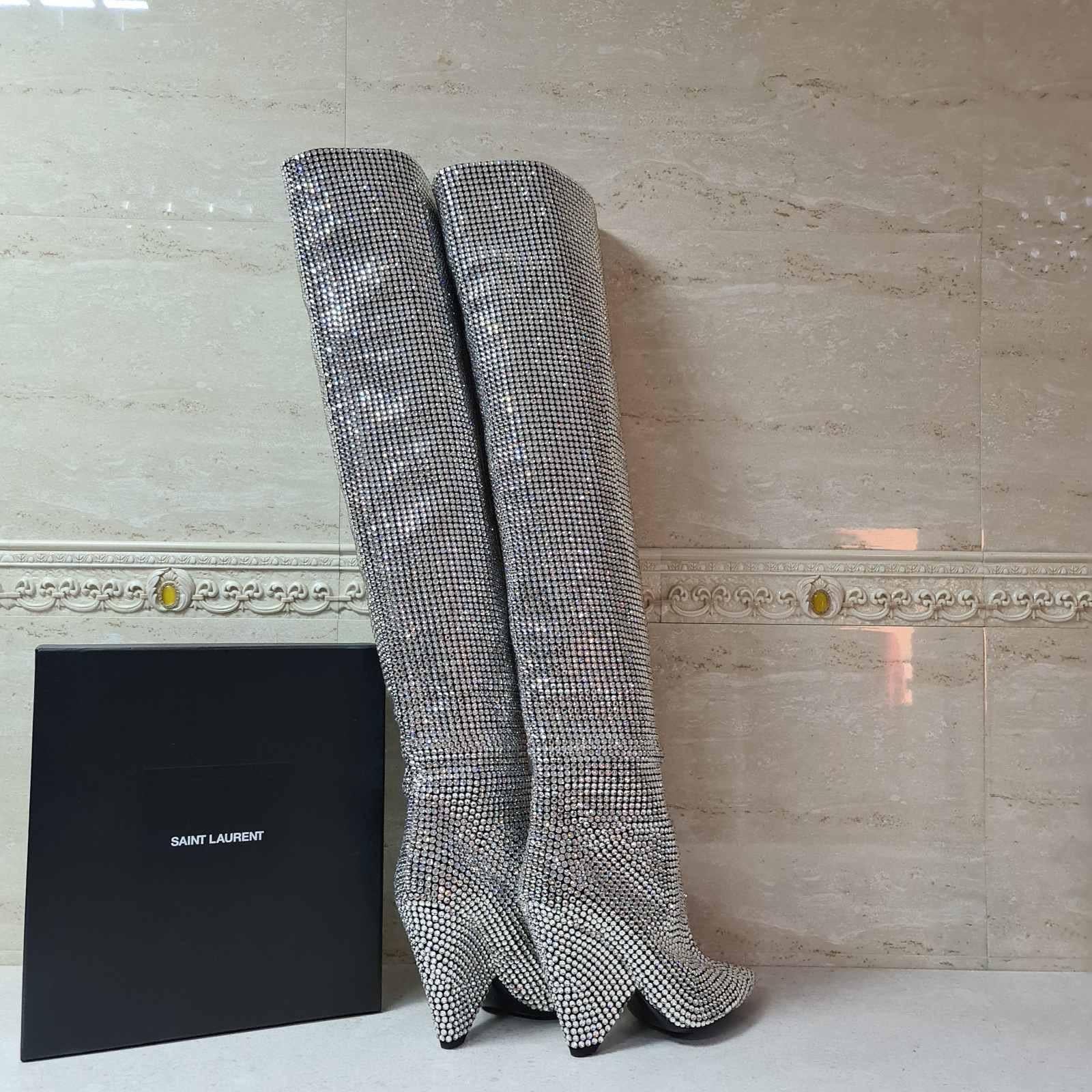 saint laurent swarovski crystal boots