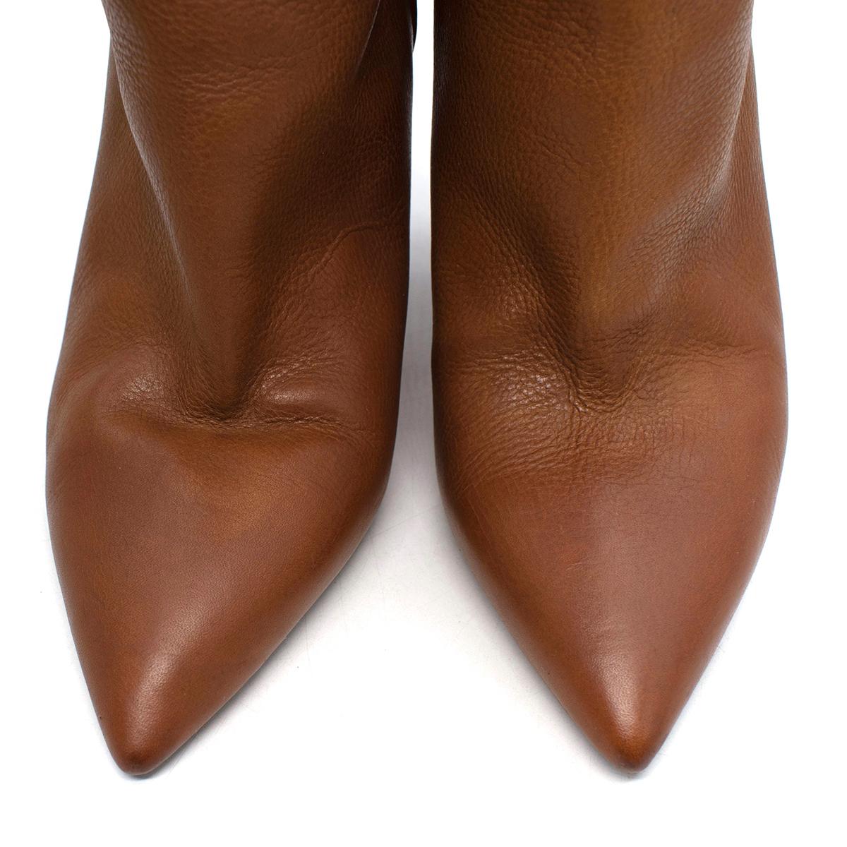 Saint Laurent Niki Tan Leder Stiefel über das Knie im Zustand „Hervorragend“ im Angebot in London, GB