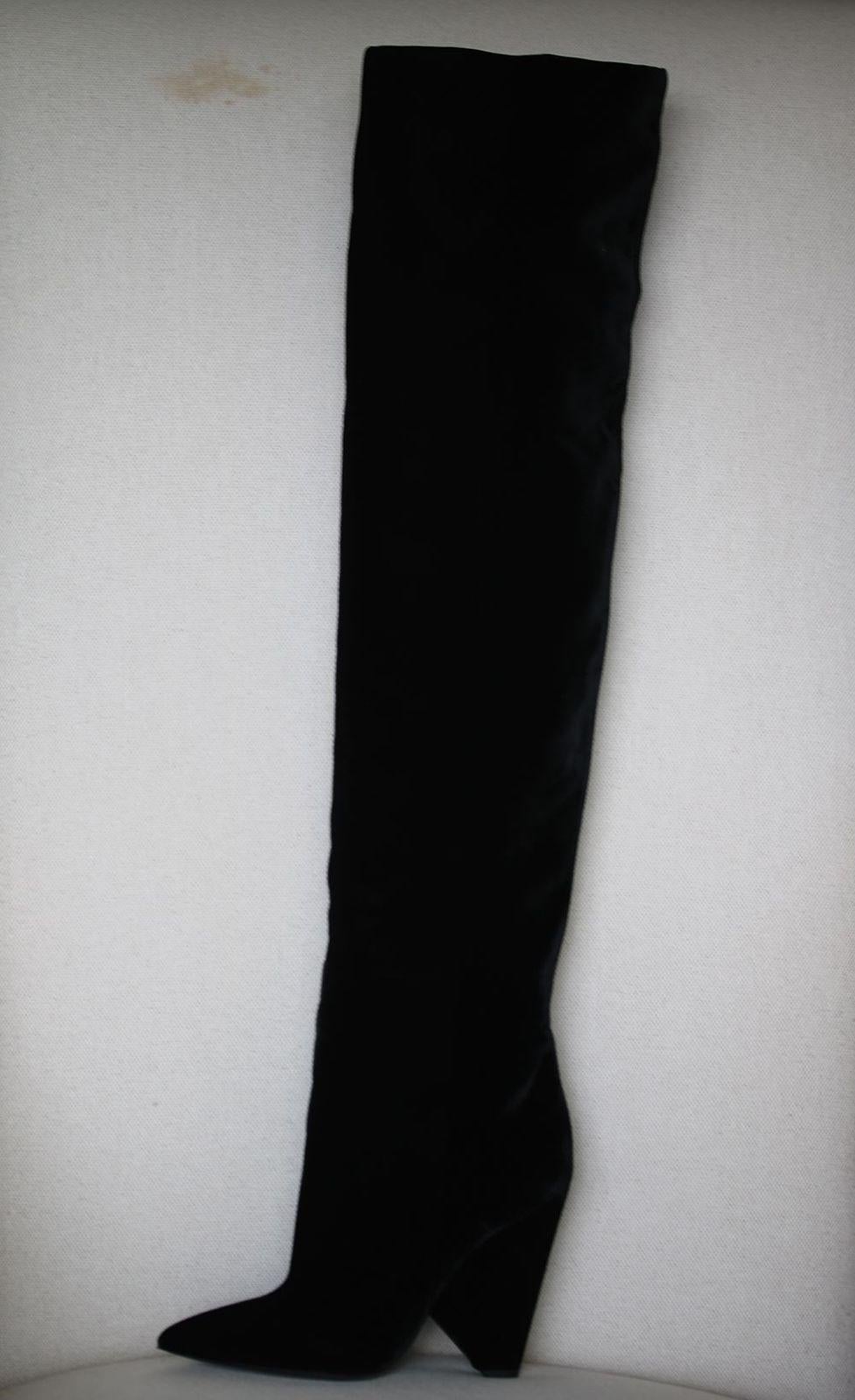 Black Saint Laurent Niki Velvet Over-The-Knee Boots 