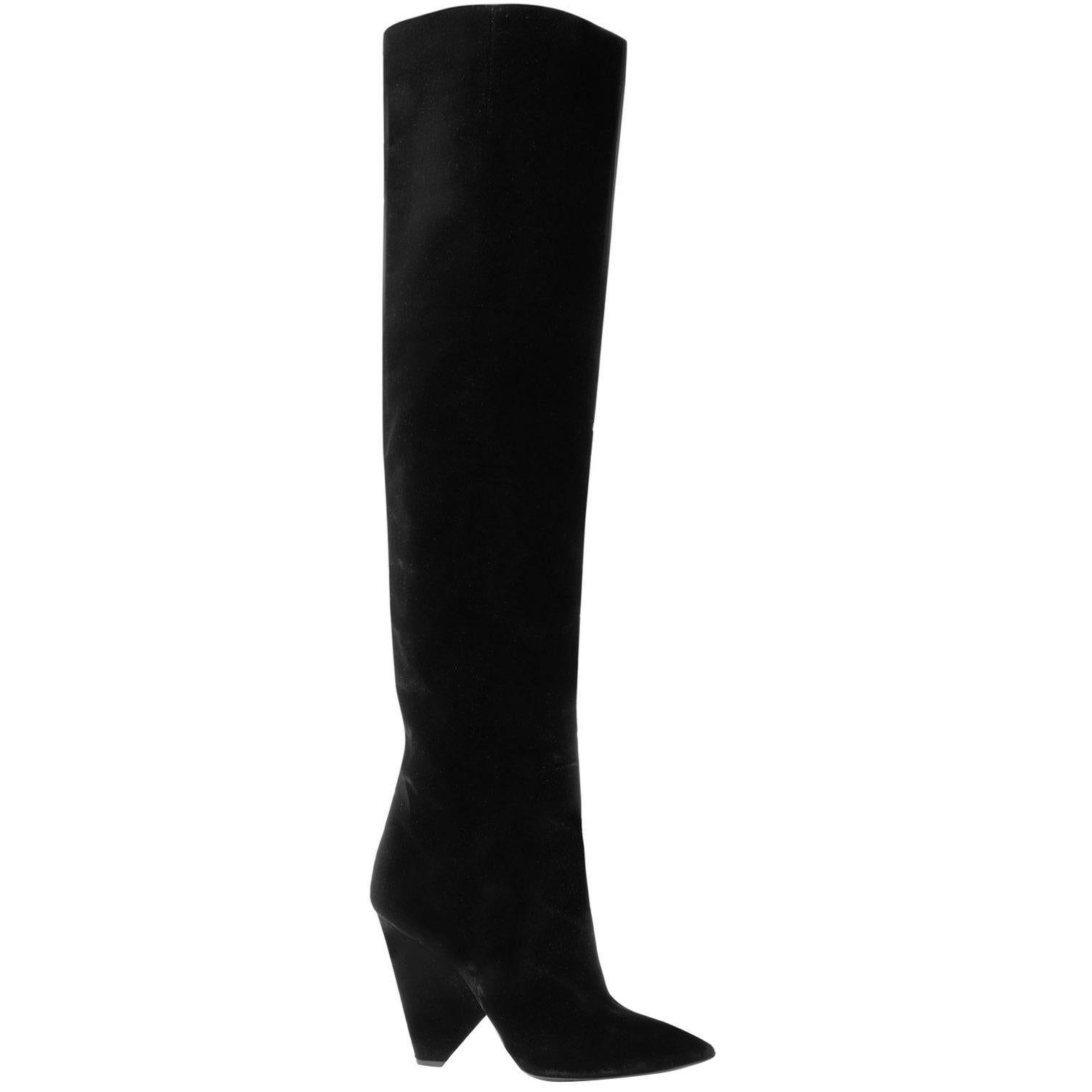 Saint Laurent Niki Velvet Over-The-Knee Boots 