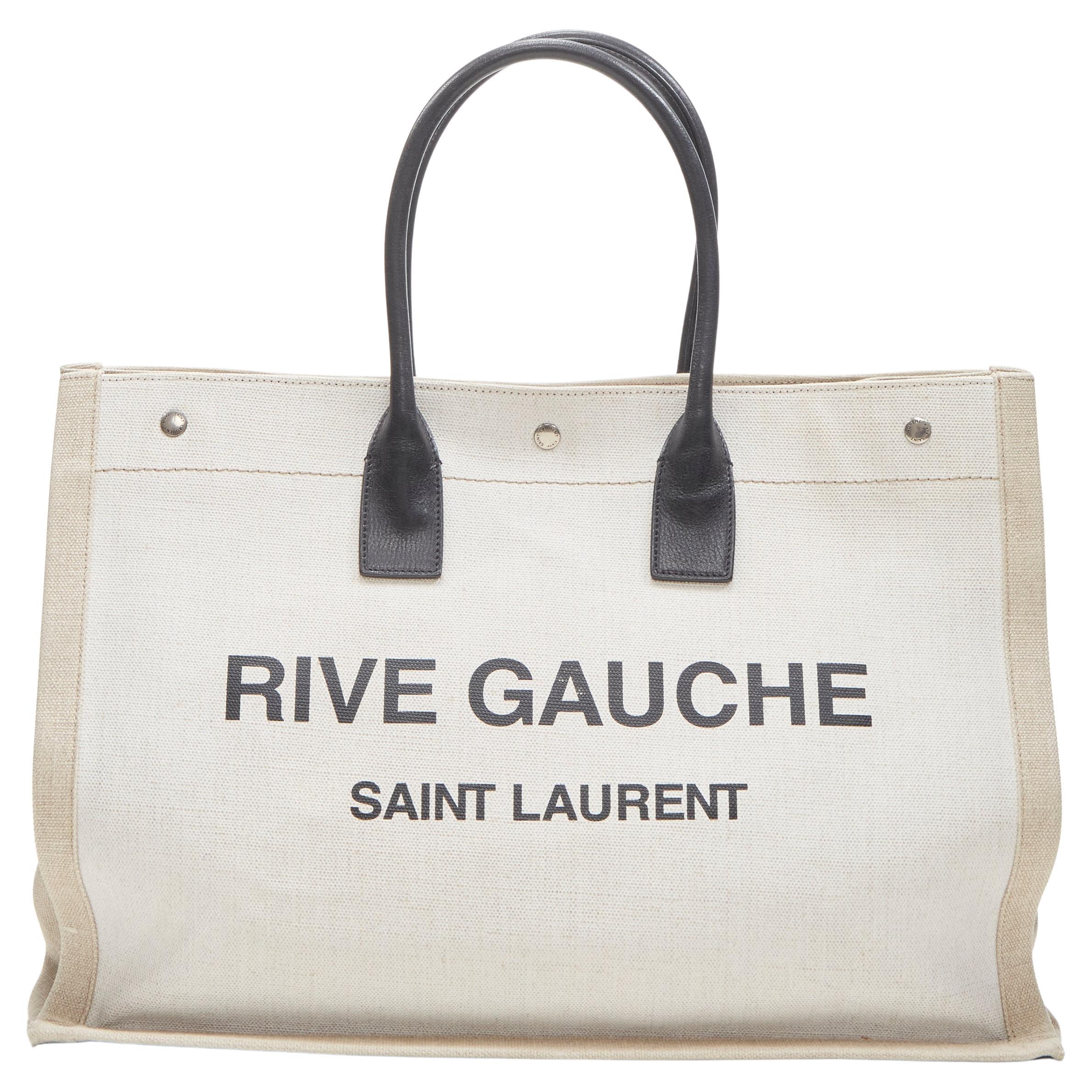 SAINT LAURENT Noe Rive Gauche logo print canvas leather handle tote bag