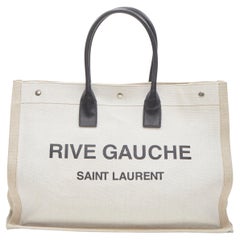 SAINT LAURENT Noe Rive Gauche logo print canvas leather handle tote bag