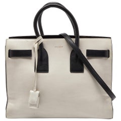 Saint Laurent Off White/Black Leather Small Classic Sac De Jour Tote