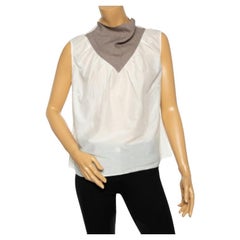 Saint Laurent Off White Cotton Contrast Neck Detailed Top XL