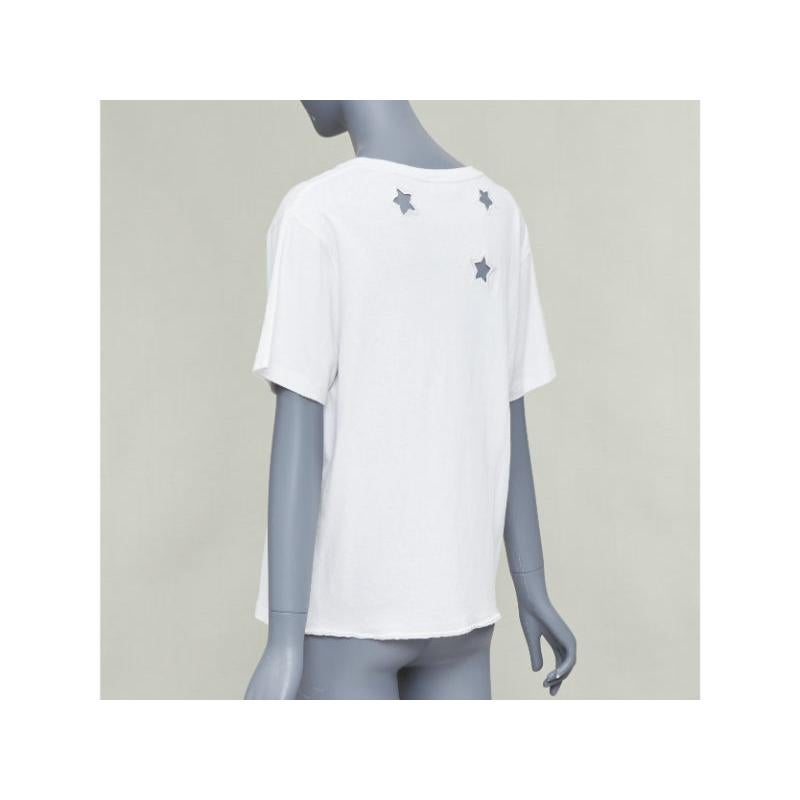 SAINT LAURENT off white cotton star embroidered cut out relaxed tshirt en vente 2