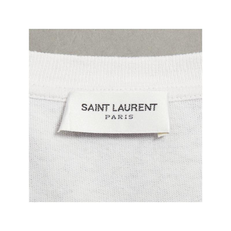 SAINT LAURENT off white cotton star embroidered cut out relaxed tshirt en vente 4