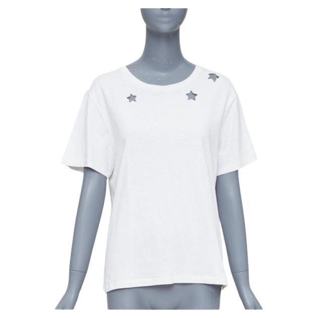 SAINT LAURENT off white cotton star embroidered cut out relaxed tshirt