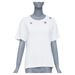 SAINT LAURENT off white cotton star embroidered cut out relaxed tshirt