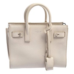 Saint Laurent Off White Leder Nano Classic Souple Sac De Jour Tote