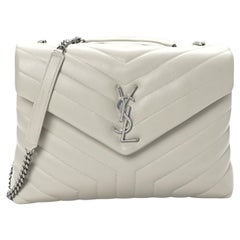 Saint Laurent Off-white Matelassé Leather Loulou Shoulder Bag Medium