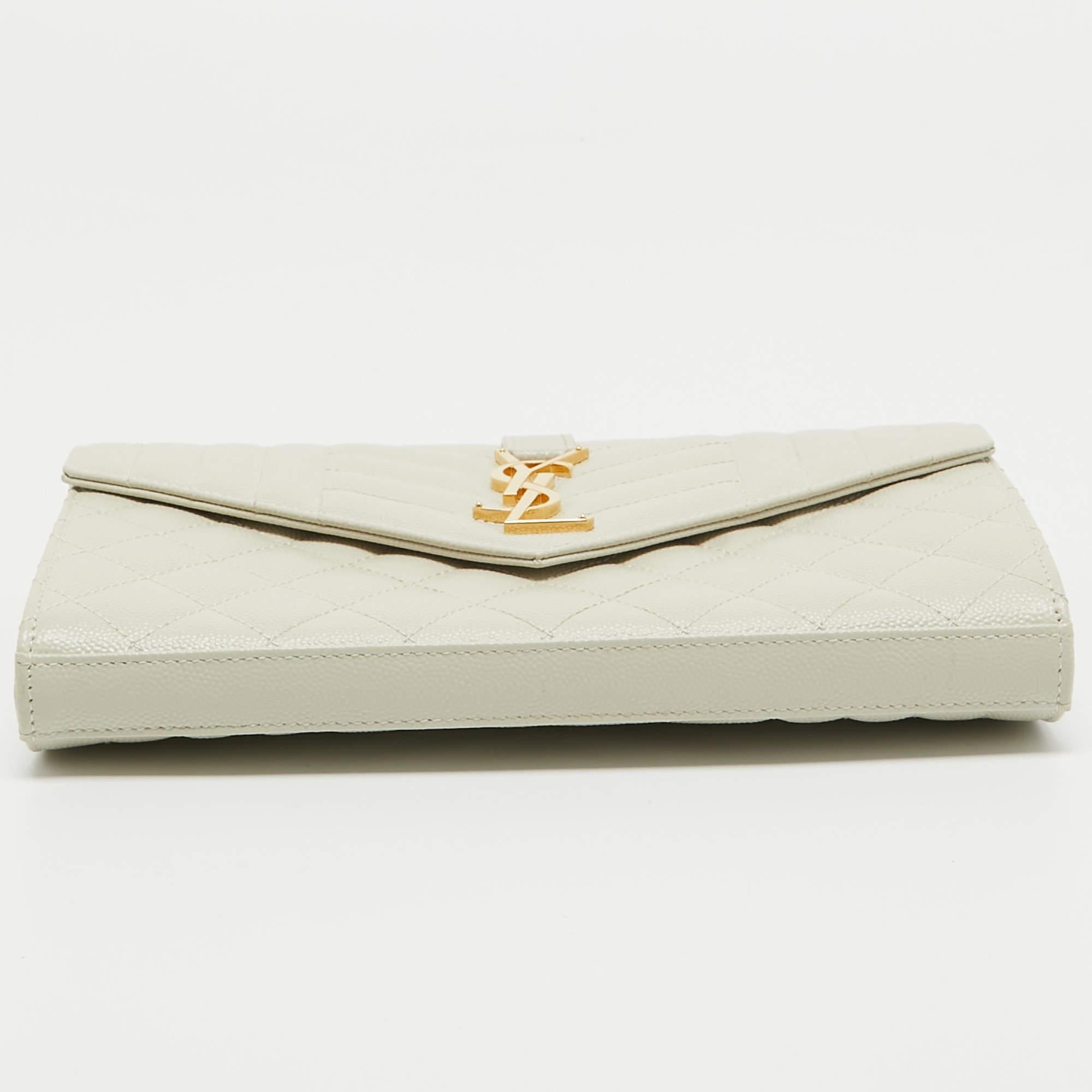 Saint Laurent Off White Mix Matelasse Leather Medium Envelope Chain Bag 7