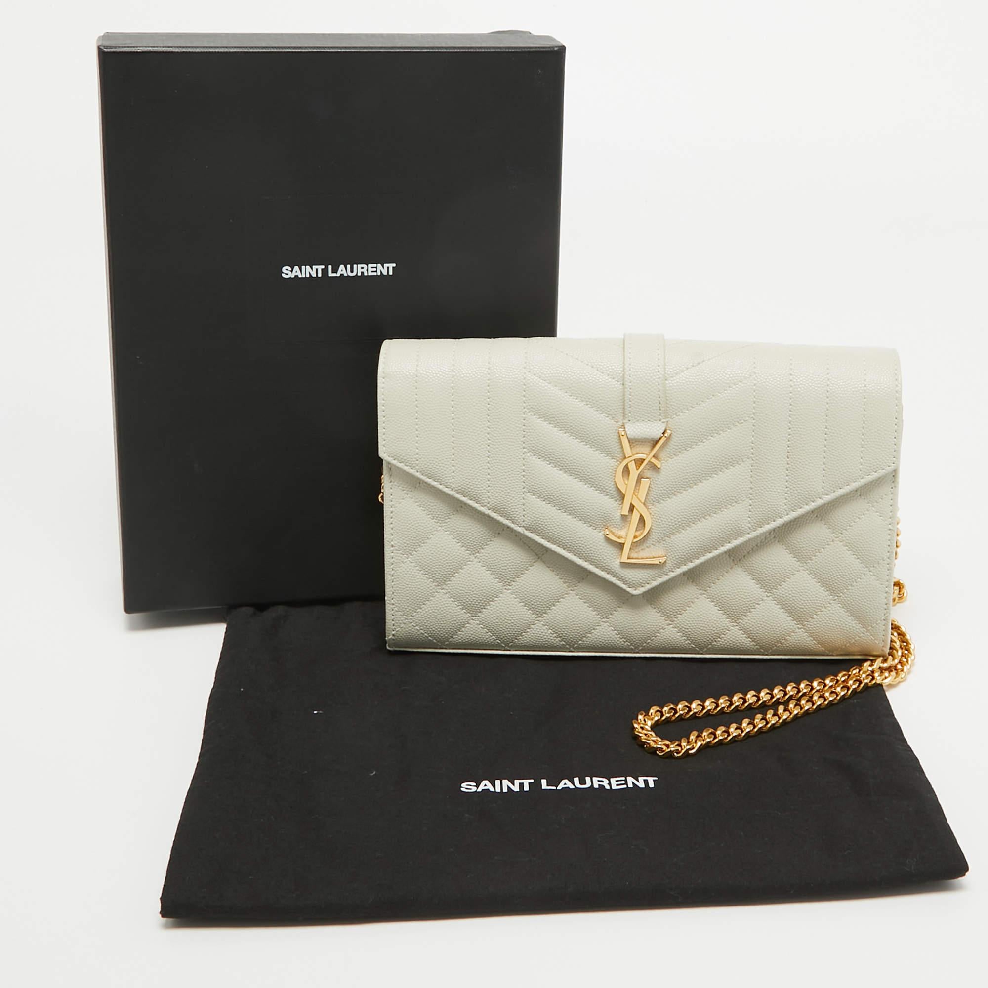 Saint Laurent Off White Mix Matelasse Leather Medium Envelope Chain Bag 8