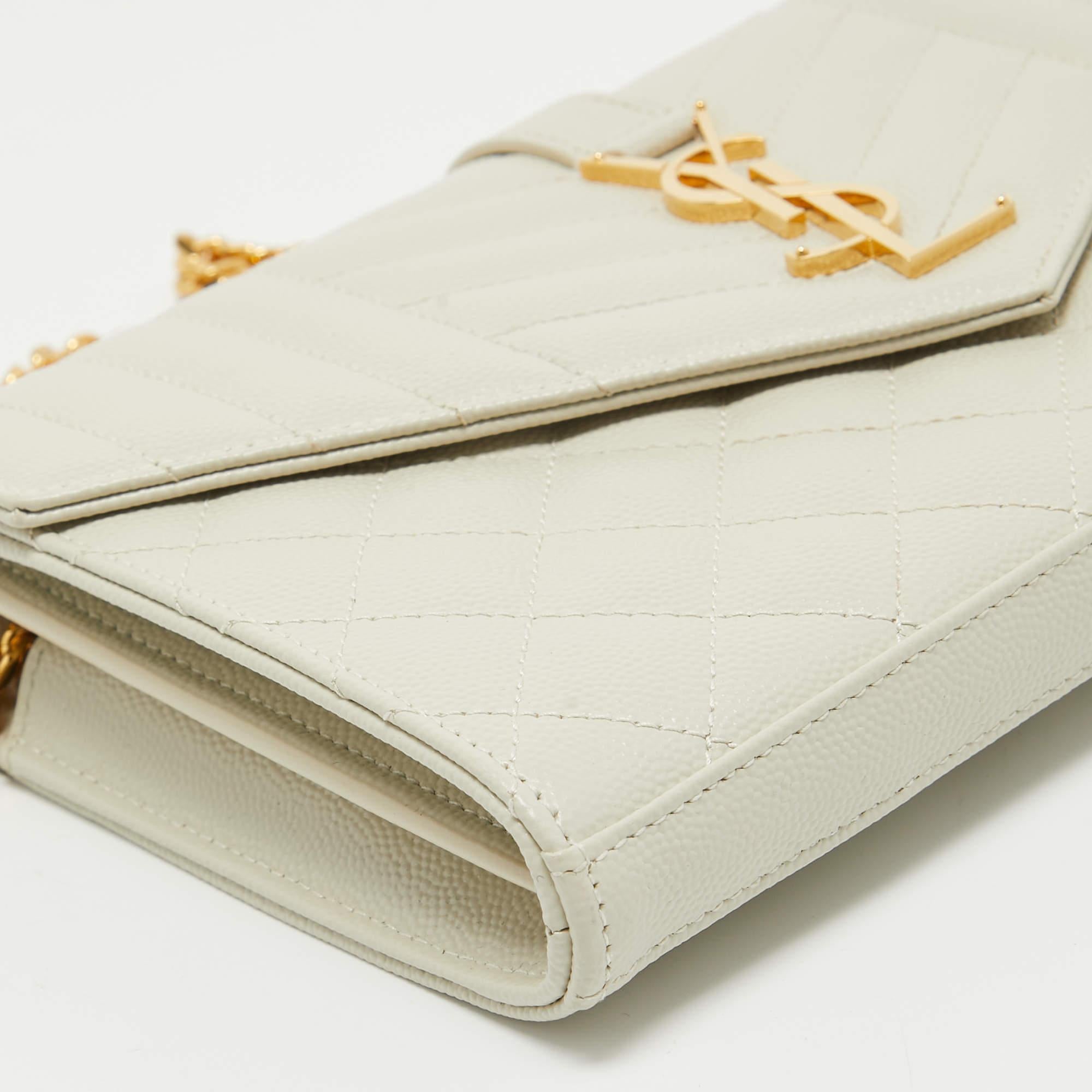 Women's Saint Laurent Off White Mix Matelasse Leather Medium Envelope Chain Bag