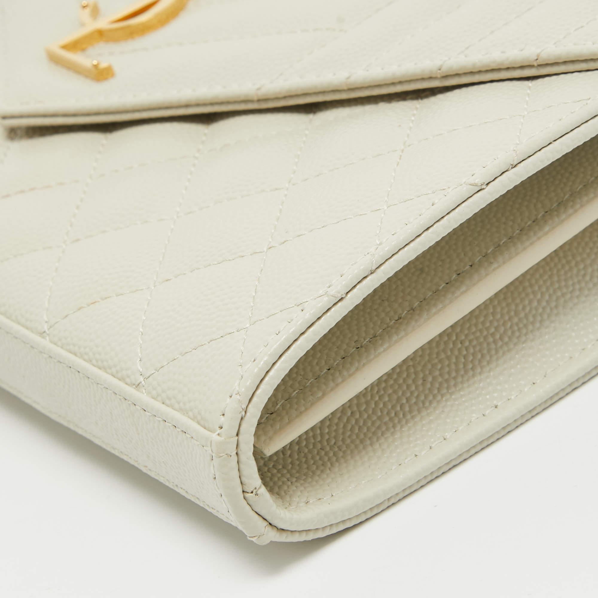 Saint Laurent Off White Mix Matelasse Leather Medium Envelope Chain Bag 1