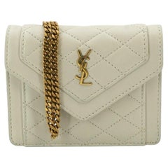 Saint Laurent Off White Quilted Leather Gaby Micro Shoulder Bag