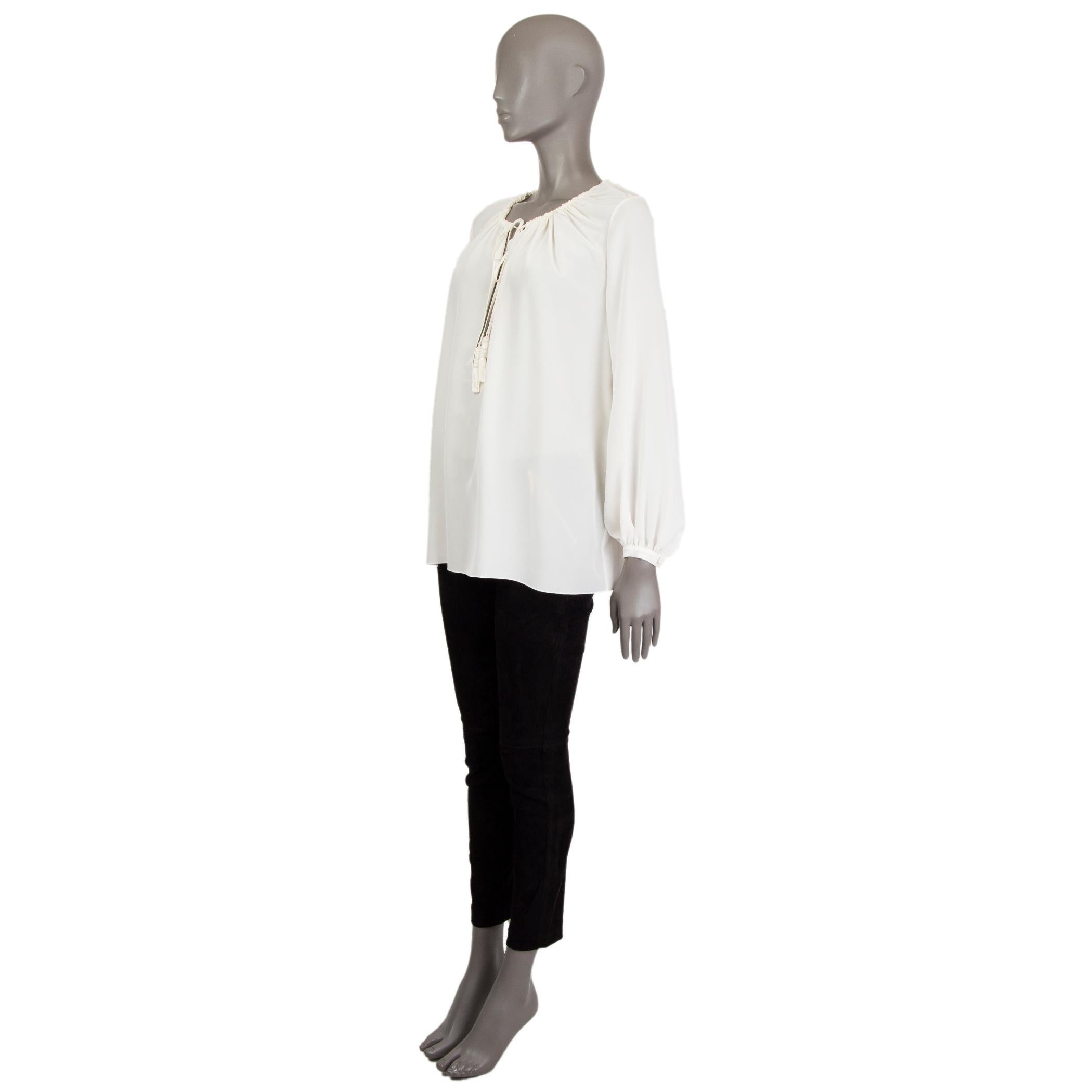 Gray SAINT LAURENT off-white silk PEASANT Blouse Shirt 38 S