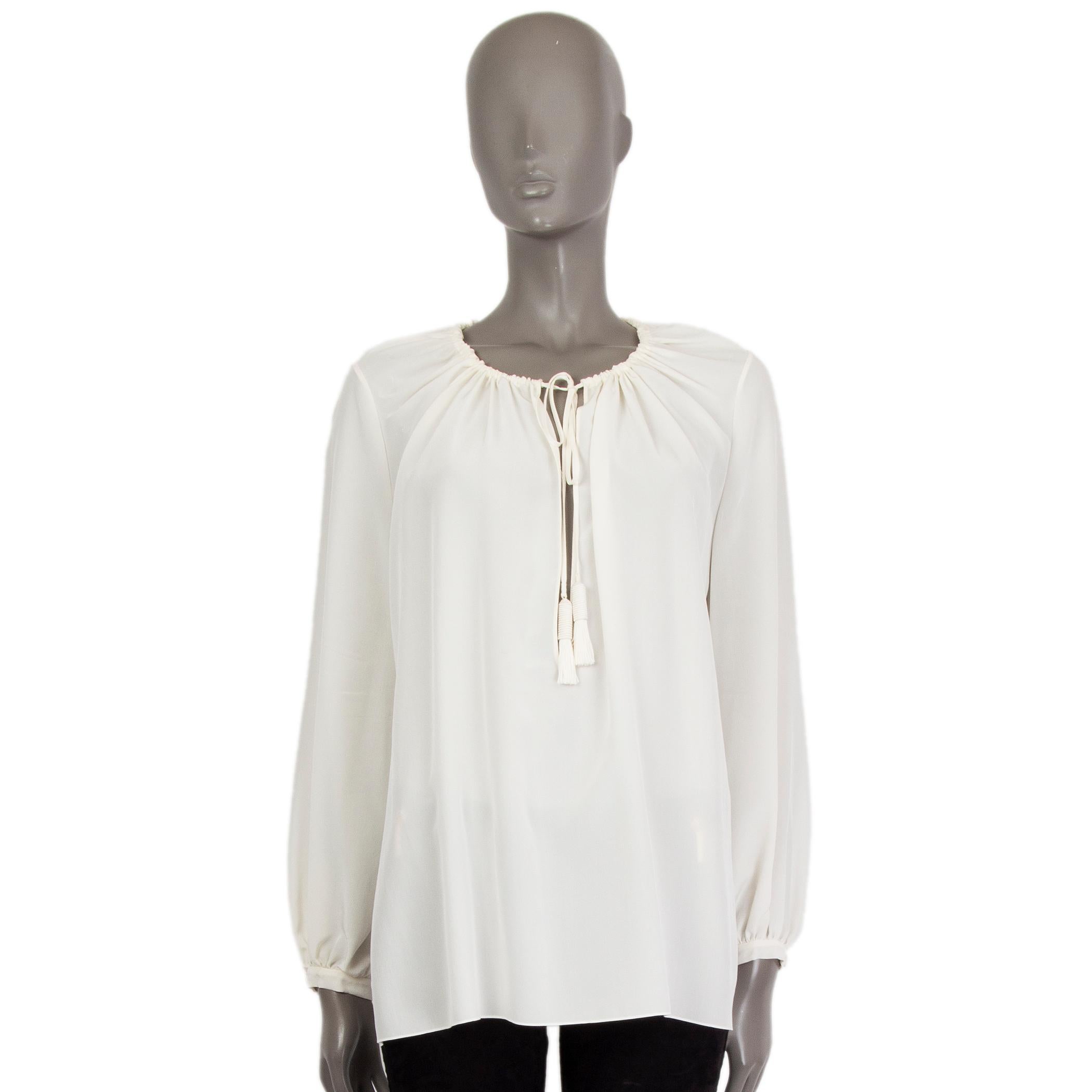 Women's SAINT LAURENT off-white silk PEASANT Blouse Shirt 38 S