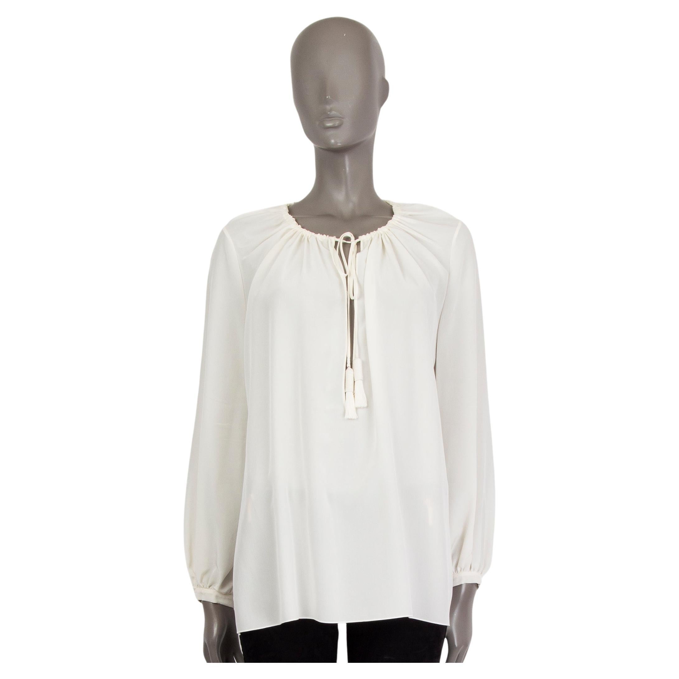 Saint Laurent Paris Cream Floral Printed Cotton Long Sleeve Shirt L at ...