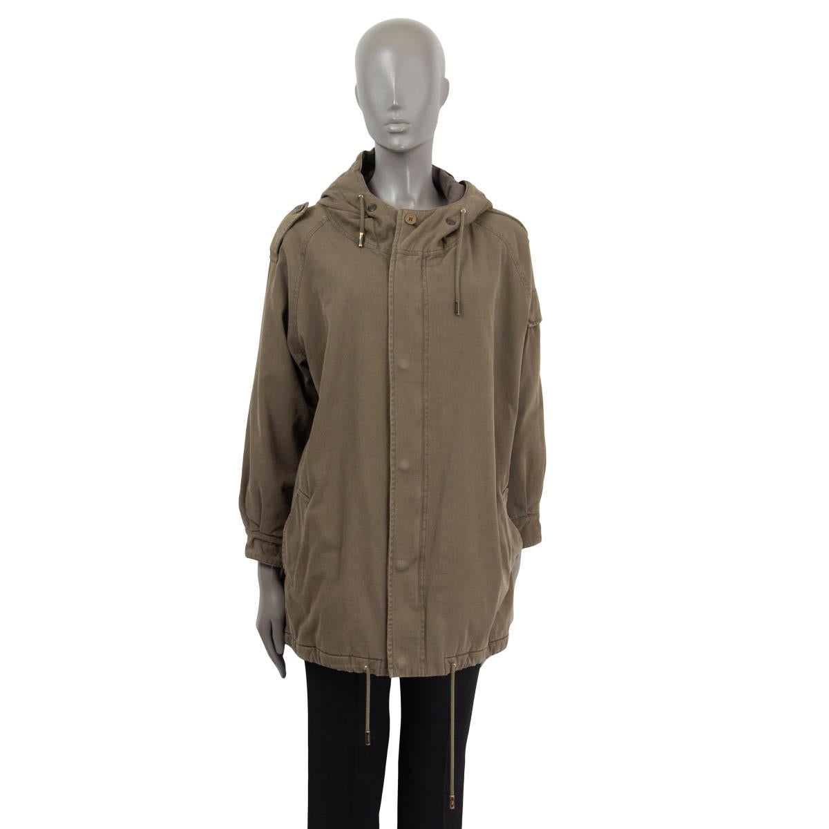Brown SAINT LAURENT olive green cotton 2015 OVERSIZED PArkA Coat Jacket 36 XS For Sale